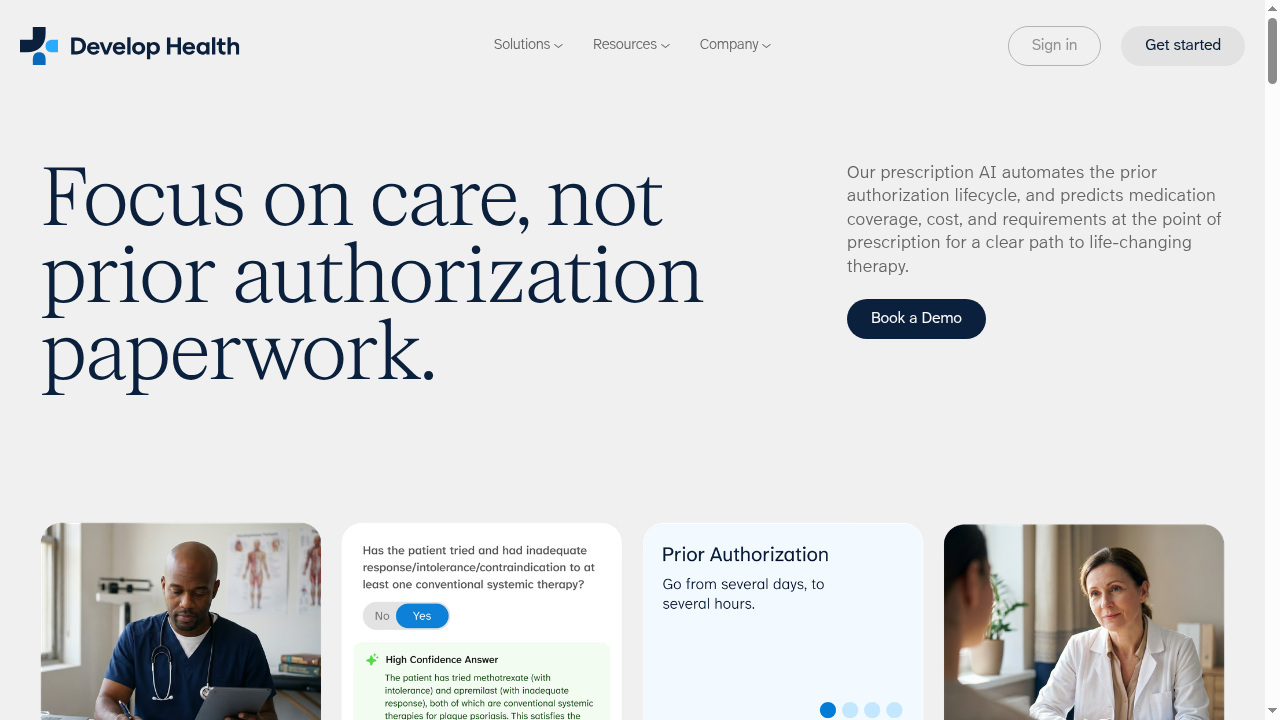 Develop Health product interface