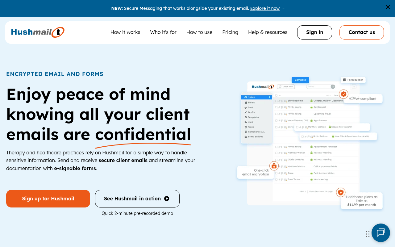 Hushmail product interface