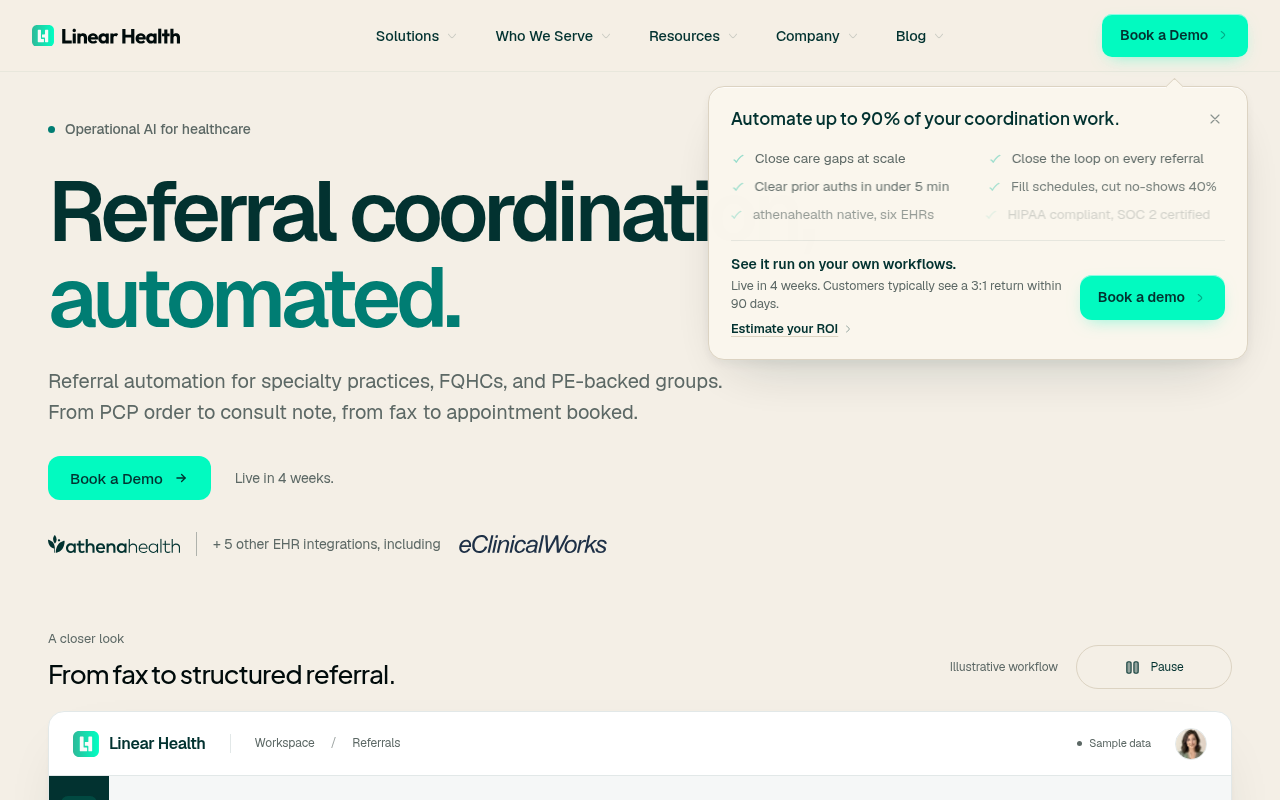 Linear Health product interface
