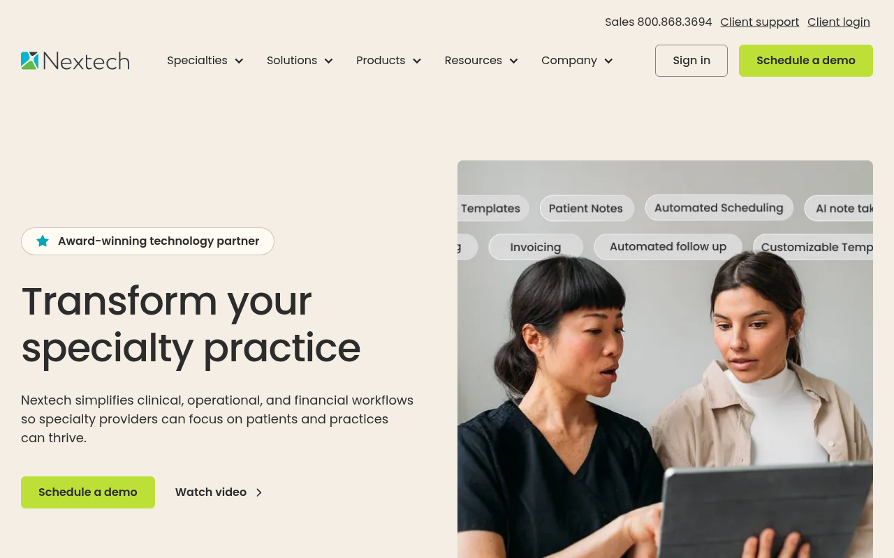 Nextech product interface