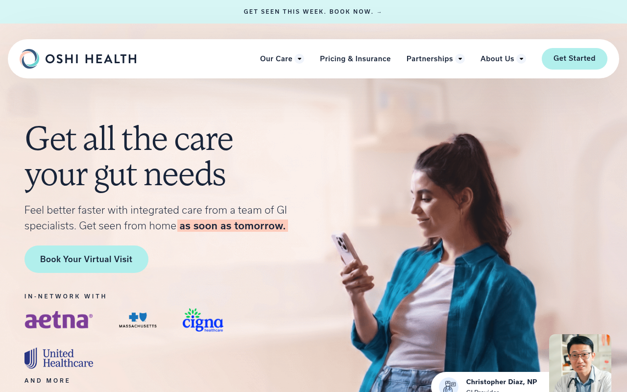 Oshi Health homepage