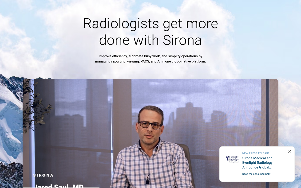 Sirona Medical product interface